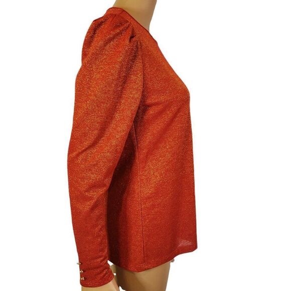 Liz Claiborne Metallic Puff Sleeve Top (Size S) - Picture 2 of 8